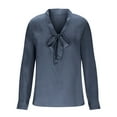 thumbnail image 5 of Otntypg Elegant Satin Blouses for Women Dressy Casual Button Down Shirt Satin Silk Long Sleeve Front Bowknot Cowl Neck Shirts Dress Work Business Blouses Tops Navy XL, 5 of 9