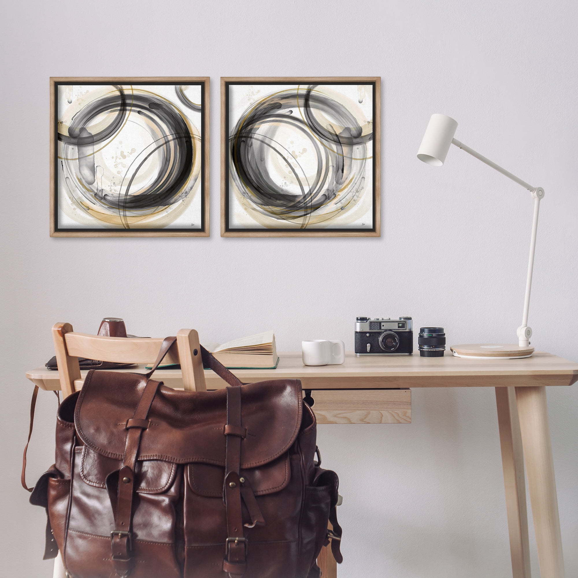 Stupell Industries Concentric Circles Pattern Abstract Painting Brown Floater Framed Canvas Art Print Wall Art, 18 x 18, Set of 2