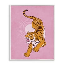 Stupell Industries Preppy Roaring Tiger Animals Painting White Framed Art Print Wall Art, 11 x 14