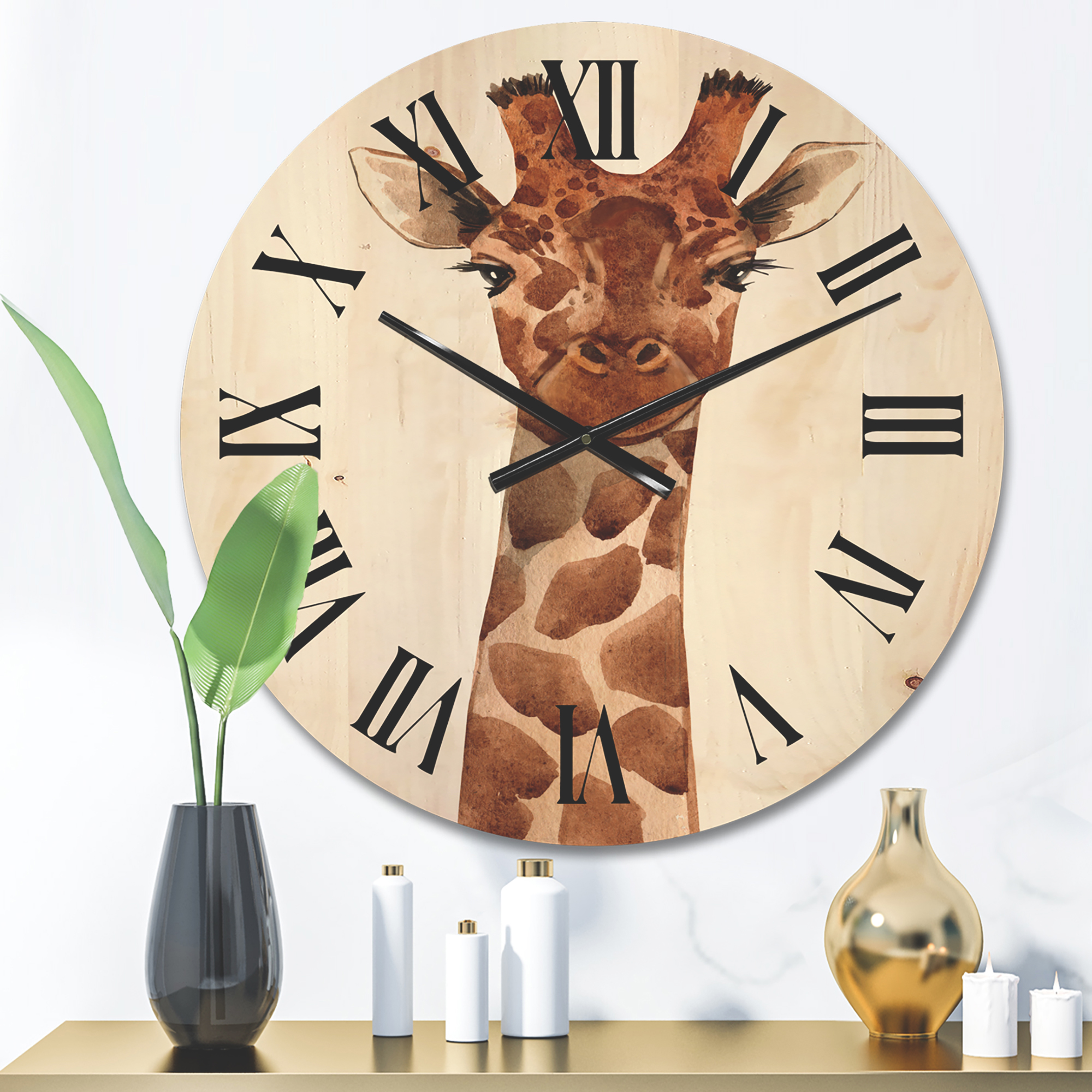 Designart 'Close Up Portrait of A Giraffe XI' Farmhouse Wood Wall Clock