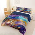 thumbnail image 2 of Castle Fairy Glitter Gold Foil Galaxy Wave Full Size Comforter Sets 3-Piece,Sparkly Nebula Alcohol Ink Graphic Bedding Comforter Set,Purple Cyan,Navy Blue Reversible,1 Comforter and 2 Pillowcases, 2 of 6