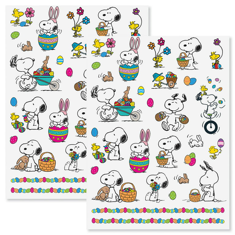PEANUTS® Snoopy and Woodstock Easter Sticker Pack -58 Designs, 2-Sheets,  Largest sticker ½ x 7¾, Bunnies, Eggs, Basket by Current 