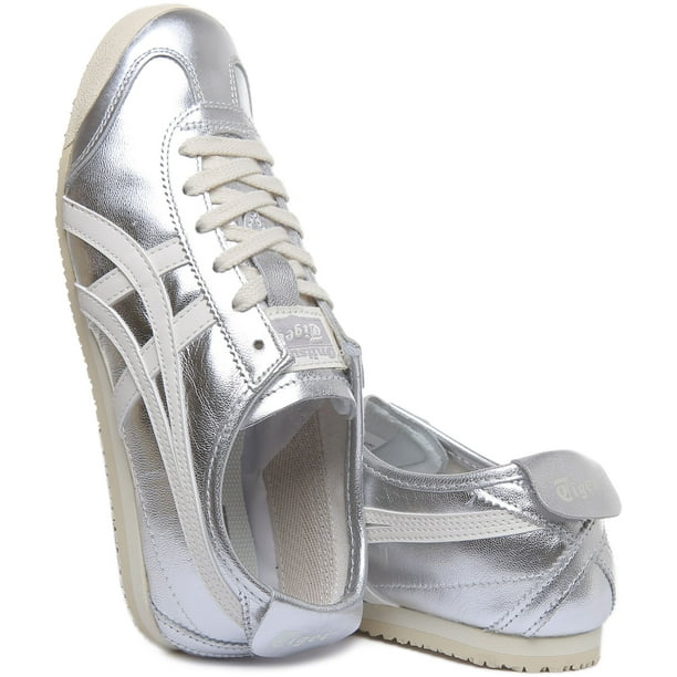 Tiger Mexico Unisex Lace Up Metallic Shiny Leather Trainers Silver Size 6M/7.5F - Walmart.com