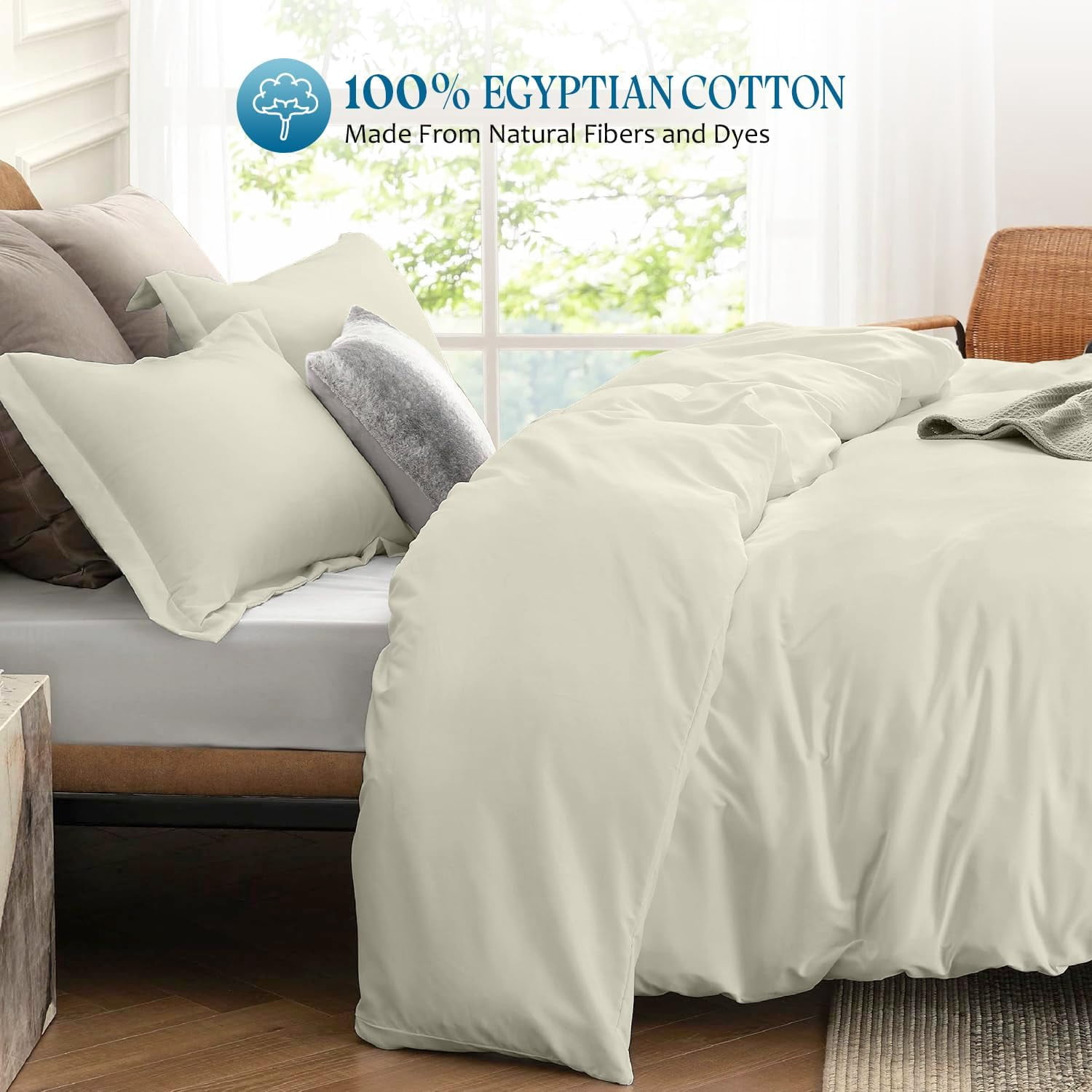 VEGAS HOTEL COLLECTION Classic Egyptian Cotton 1-Piece Duvet Cover { Zippered Closure } 1000 Thread Count- Fabulous Solid Looking Color Beige - Full Size