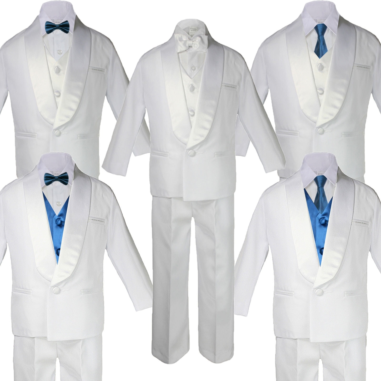 7pc Boys White Satin Shawl Lapel Suits Tuxedo EXTRA White Bow Tie & Vest Set 7pc Boys White Satin Shawl Lapel Suits Tuxedo EXTRA White Bow Tie & Vest Set