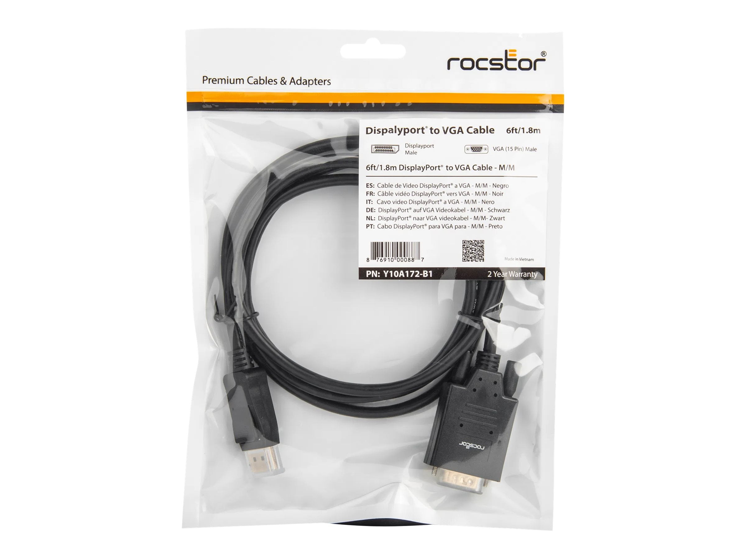 Rocstor Premium 6 ft DisplayPort to VGA Cable M/M- DisplayPort to VGA Supporting (Y10A172B1)