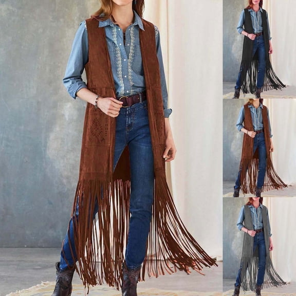 Lovzfmll Vest for Women Fashion, Solid Color Fringe Detail Sleeveless Poncho, Chic Open Front Cape for Date Night Party