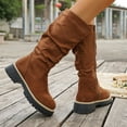thumbnail image 5 of Rokment Slouchy Platform Mid Calf Boots for Women Winter Spring Fashion Casual Suede Round Toe Side Zipper Wide Calf Dress Tall Boots Brown Size 7, 5 of 8