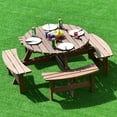 thumbnail image 3 of Costway 70.5" Durable Round Fir Wood Picnic Table Bench Set, Dark Brown, 3 of 10