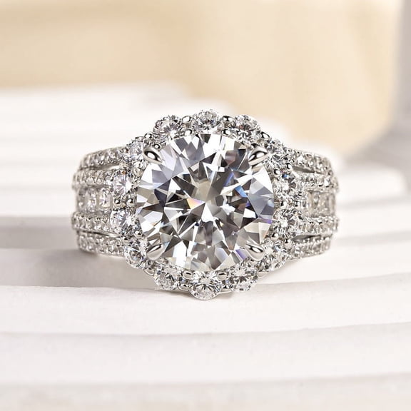 Veda Jewel 1.5 Ct Round Cut Lab-Created Diamond Engagement Ring for Women – 14K White Gold Plated Solitaire Halo Cocktail Design with Prong Setting – Elegant Wedding Jewelry & Gift for Her