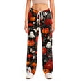 thumbnail image 5 of Zydvens Women Halloween Pajama Pants Wide Leg Lounge Wear with Pockets Soft Elastic Waist Drawstring Sleepwear Bottoms Cute Cartoon Cat Pumpkin Costume Cosplay Party S-3XL, 5 of 7