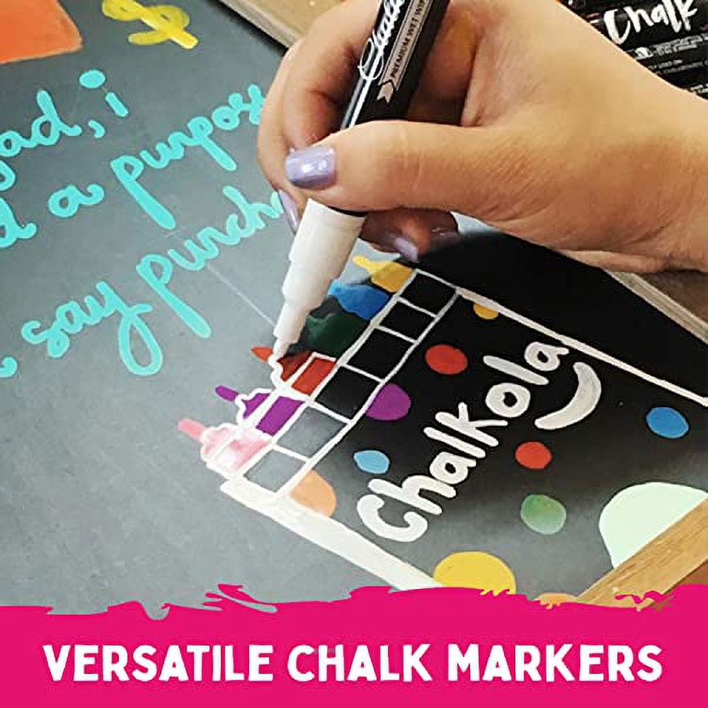 Chalkola White Chalk Markers Fine Tip (4 Pack 3mm) - Wet & Dry Erase Chalk Pens for Blackboard, Chalkboards, Windows, Signs, Glass, Bistro - 3mm
