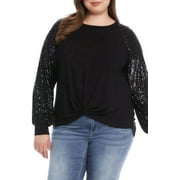 Karen Kane Plus Size Sequin Sleeve Twist Hem Top