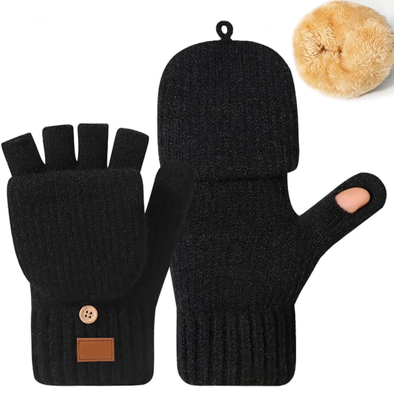 HNMKIU Warm Half Finger Knitted Gloves Mittens for Cold Weather Winter Autumn Thermal Hand Comfortable Touchscreen Writing Black,One Size