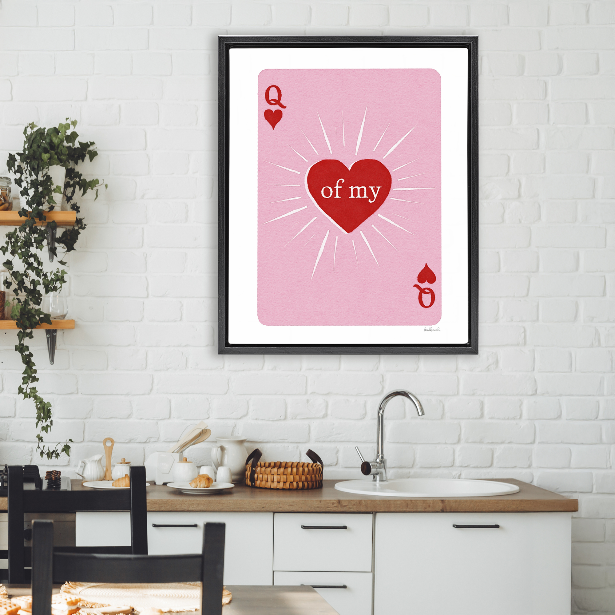 Queen Of My Heart Card Black Framed Floater Canvas Wall Art, design by Amanda Greenwood