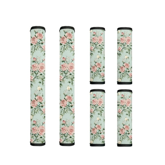 ZIATUBLES Refrigerator Door Handle Wraps Set of 6 Lightweight Neoprene Kitchen Appliance Decor Replacement Sturdy Handle Covers Fit Fridge Microwave Oven, Rose Flower