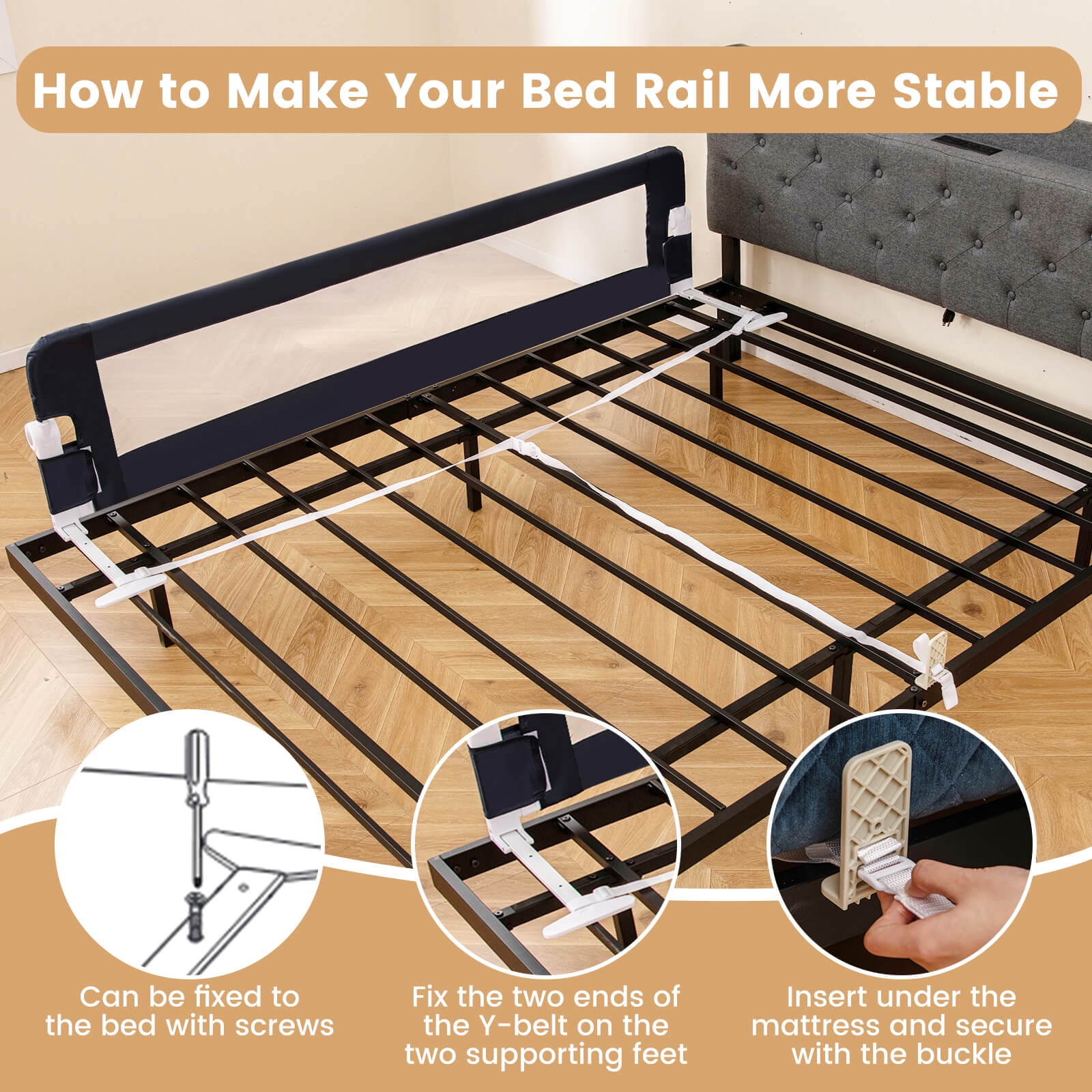 Infans 2PCS 71" Toddler Foldable Bed Rail w/ Adjustable Safety Strap, Bedrail Guard