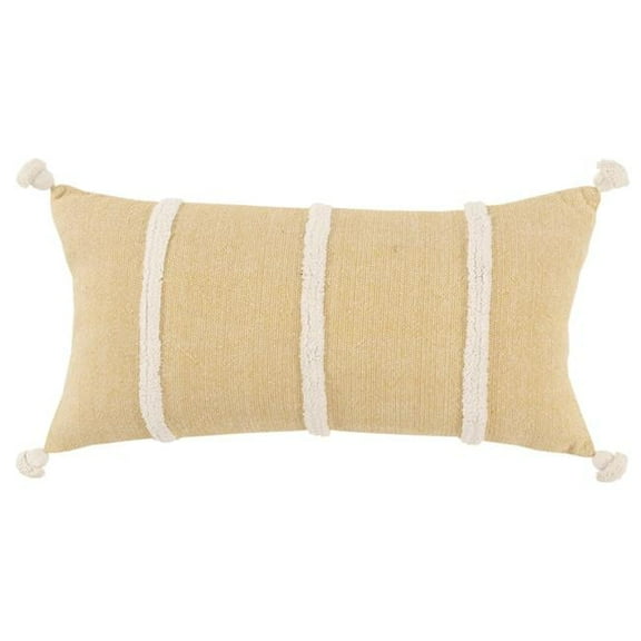 14 x 14 in. Yellow & White Cotton Pillow with Tassels Edges