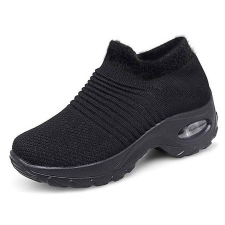 

Women‘s Casual Sneakers Low Top Breathable Knit Leisure Shoes with Air Cushion Sole and Fleece Lining Women‘s Footwear