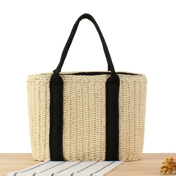 suxuMhao Straw Tote Bag Handbag Large Woven Capacity Top Handle Bag Summer Stylish Straw Basket Bag-Beige