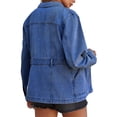 thumbnail image 5 of Women's turn Down Collar Solid Color Casual Denim Jacket with Open Front Daily Wear, 5 of 6