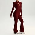 thumbnail image 6 of WULMLEO Fall Casual Tracksuit for Women Full Zip Long Sleeve Top And High Waist Bell Bottom Pants 2 Piece Yoga Activewear Set Wine S, 6 of 9