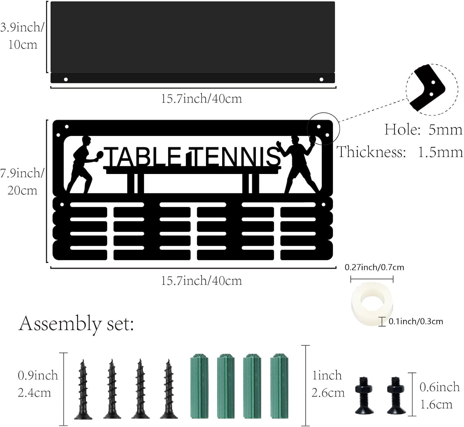 Table Tennis Medal Holder with Trophy Shelf Medal Hanger Rack Display Wall Mounted Hanging Awards 4 Rows Hold 70+ Medals Gift for Table Tennis Race Winner Player 15.7x7.9 Inch Black for DIY