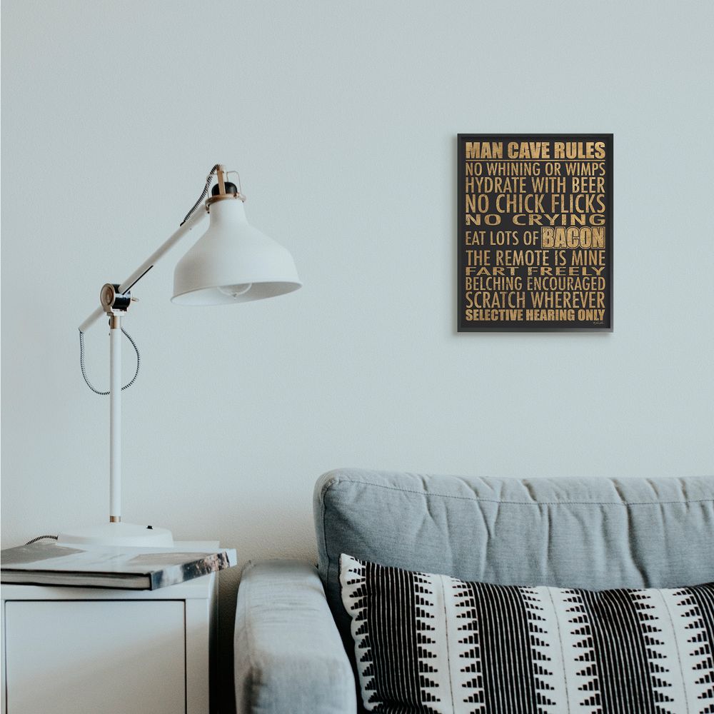 Stupell Industries Man Cave Rules with Rustic Distressed Text Designed by Lauren Rader