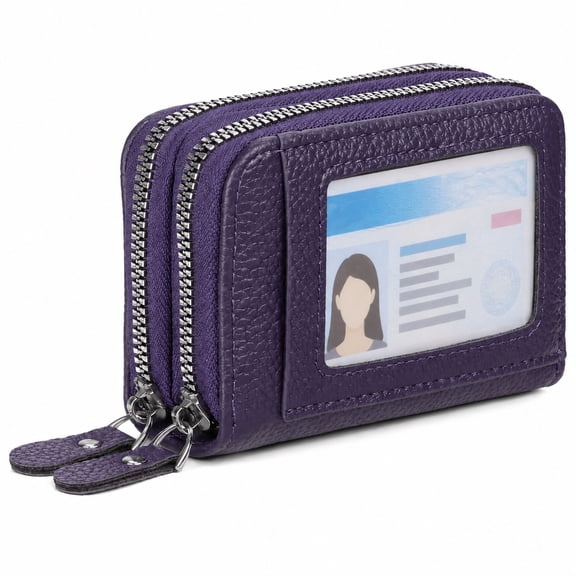 Radetop RFID Blocking Credit Wallet for women, PU Leather Small Zipper Card Holder Purse with ID Window, Deep Purple