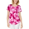 JM Collection Women's Printed Scoop-Neck T-Shirt Pink Size X-Large