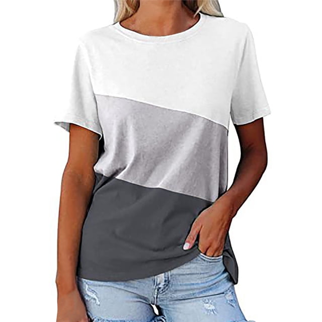 SMihono Hauts pour Femmes Été Décontracté Mode T-shirt Imprimé à Manches Courtes Col Rond Oversize