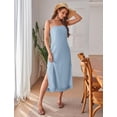 thumbnail image 3 of Fiophy,100% Linen Dresses Square Neck Sleeveless Spaghetti Strap Summer Casual Midi Dress with Slit, Blue,L, 3 of 6