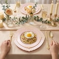 thumbnail image 6 of Daluvenix 350 Pcs Pink Plastic Dinnerware Set for 50 Guests,  Disposable Dinnerware Sets Include 100 Gold Rim Plastic Plates, 50 Silverwares, 50 Cups, and 50 Napkins for Party, Wedding, Holidays, 6 of 9