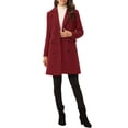 thumbnail image 3 of INSPIRE CHIC Women's Winter Coat Notched Lapel Double Breasted Trench Coat M Dark Red, 3 of 7