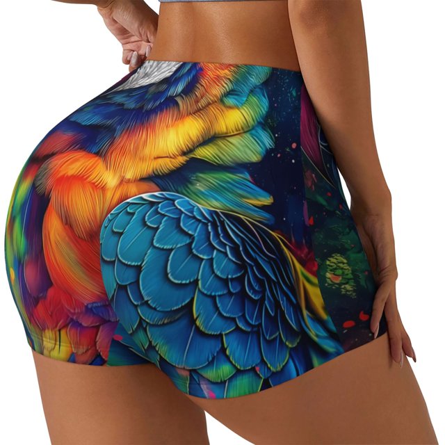 Fotbe Vibrant Rainbow Parrot Fantasy Shorts Sin Costuras – Shorts Deportivos de Cintura Alta para Mujer, Elásticos para Gimnasio, Yoga, Running o Ciclismo-XX-Large