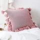 thumbnail image 1 of Xiao Hua Fundas de almohada de punto con pompones y borlas, estilo bohemio, estilo rústico, a rayas, de punto trenzado, decorativas, para sofá, cama, 45,7 x 45,7 cm, color rosa, 1 of 5