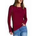 thumbnail image 3 of Women Long Sleeve Shirts Rib Knit Slim Fit Tops Fall Outfits Casual T-Shirt Underscrubs Layer Clothes Wine Red XL, 3 of 8