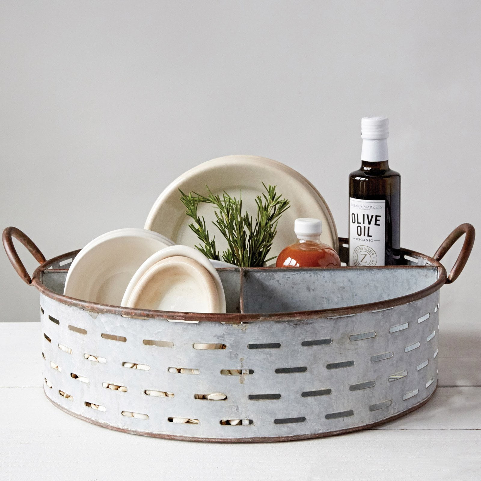 3R Studios Round Decorative Metal Tray with 3 Compartments