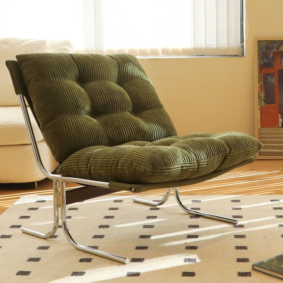 S-HOME Modern Accent Chair in Cushioned  Fabric with Metal Chrome Frame with Deep Seat for Living Room and Office Seating, Green