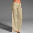 thumbnail image 1 of Pantalones Rectos Pantalones casuales de mujer Bolsillos de lino de algodón con cordón Pantalones de dama (Beige L) Cgtredaw Para estrenar, 1 of 1