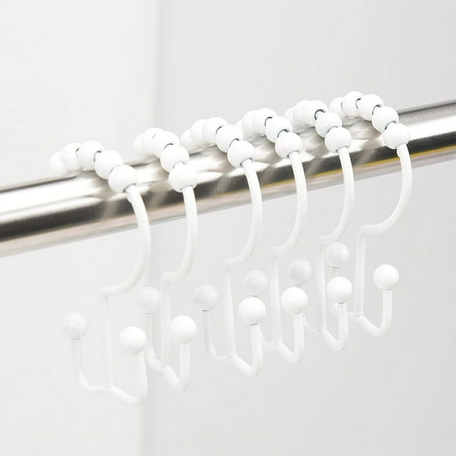 Ganchos para cortina de ducha, ganchos de ducha de doble deslizamiento de metal duradero para cortinas de barras de ducha de baño, juego de 12 ganchos - blanco