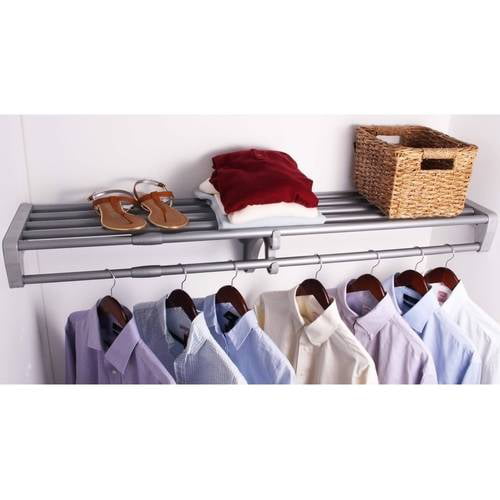 EZ Shelf Expandable Closet Shelf and Rod with No Brackets 40 inch-73 inch White