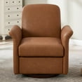 thumbnail image 2 of Hassch Modern Upholstered Swivel Barrel Armchair in Brown PU Leather, Accent Lounge Chair with Solid Wood Base for Living Room, Bedroom, Reading, 2 of 10