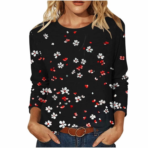 Perfectbot Women's Long Sleeve Crew Neck T-Shirt Floral Print Casual Comfortable Daily Top Tee