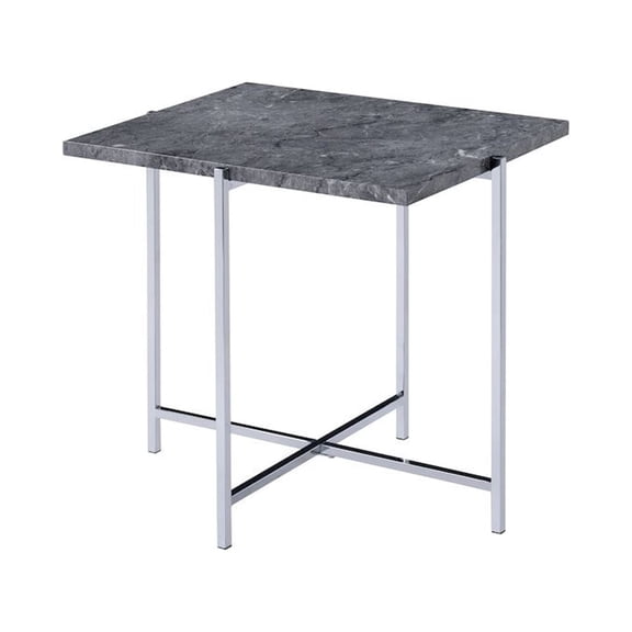 Acme Adelae End Table Engineered Stone Top & Chrome