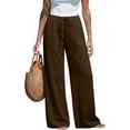thumbnail image 3 of Wide Leg Palazzo Pants for Women Drawstring Elastic Waist Solid Pants Causal Summer Beach Vacation Pants, 2XL, 3 of 6