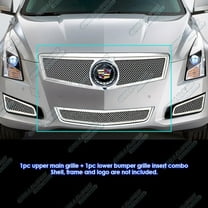 APS Compatible with Cadillac ATS 2013-2014 Logo Show Main Upper Lower Bumper Stainless Steel Chrome Mesh Front Grill Grille Insert Combo A71309T