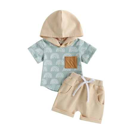 

Bagilaanoe 2pcs Toddler Baby Girls Short Pants Set Rainbow Print Short Sleeve Hooded Tops + Shorts 6M 12M 18M 24M 3T Kids Casual Summer Outfits