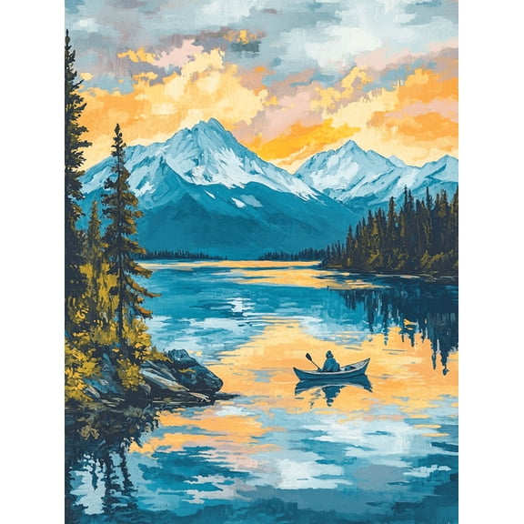 Mountain Lake Sunset Canvas Print/Wall Art, Suitable for Living Room, Bedroom, Office, Dining Room, and Hotel Decoration.