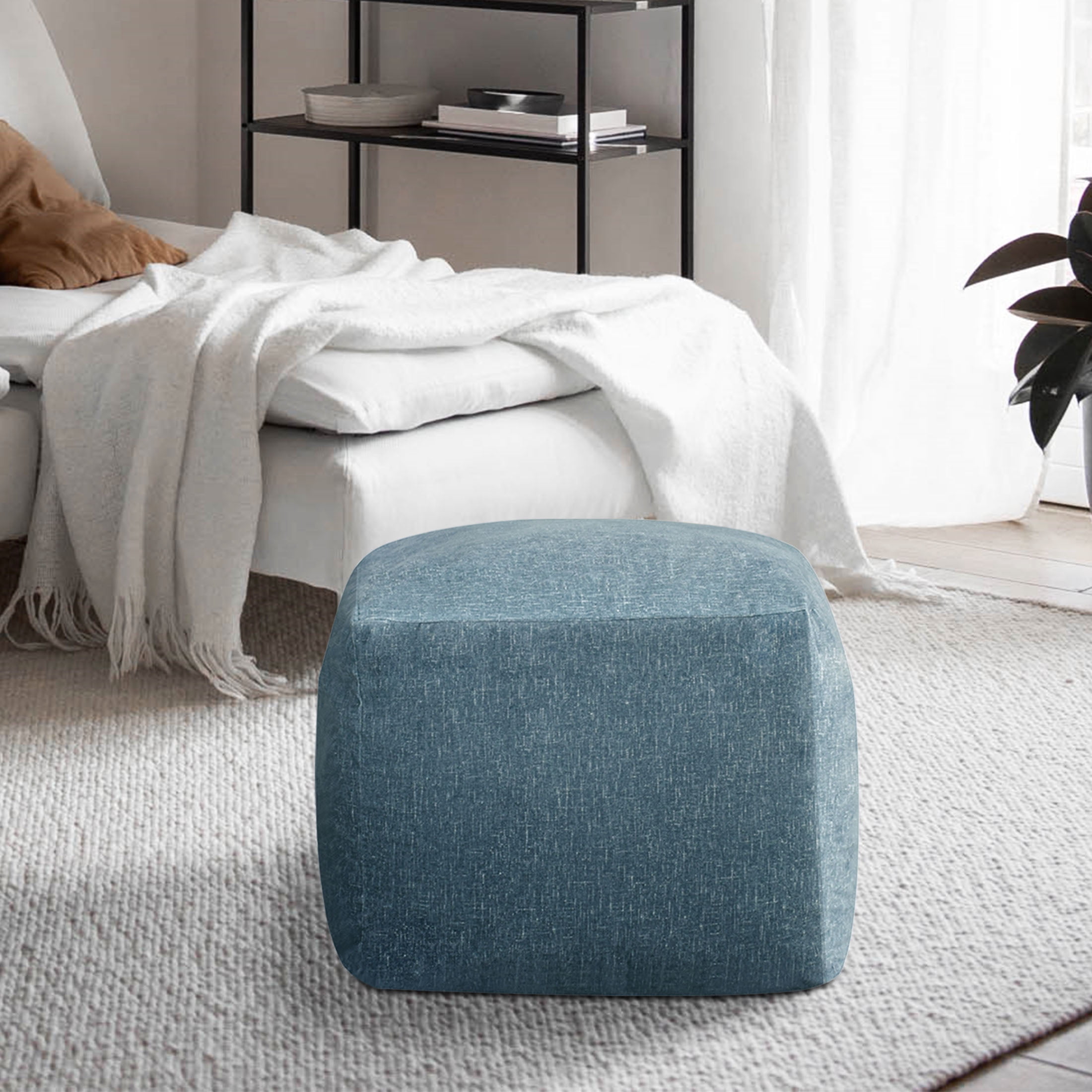 Castle Place 24" Velvet Pouf, Sapphire Blue